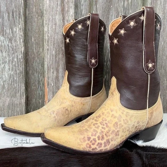 Rare Vintage OLD GRINGO Boots Leopard Star Short Cowgirl Cowboy Western Size 8 - Picture 7 of 13
